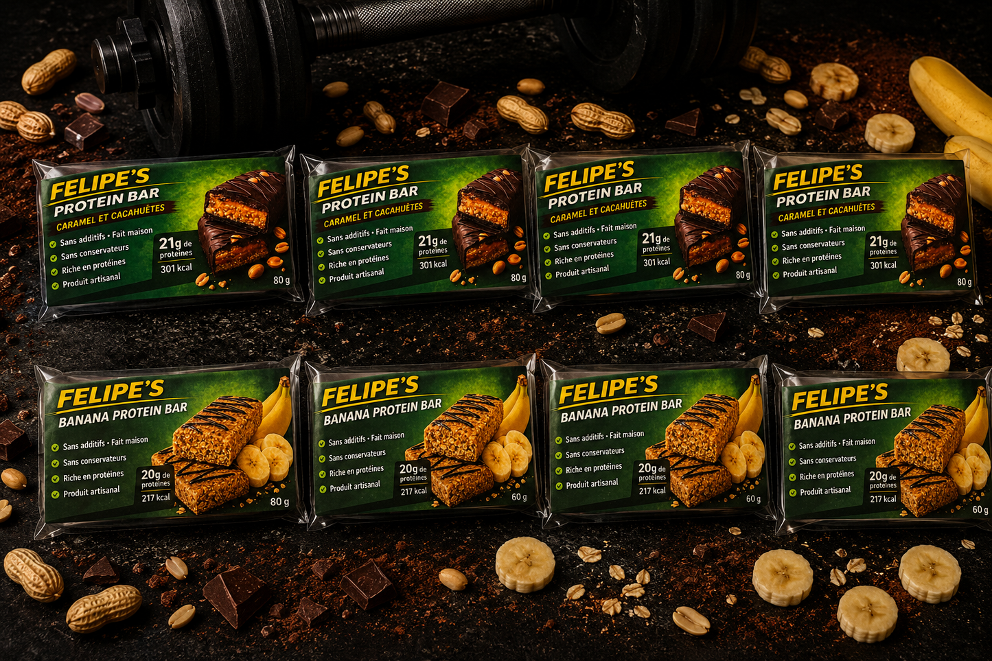 🍌🥜 Pack Mix x8 (4 Banane + 4 Caramel & Cacahuètes)